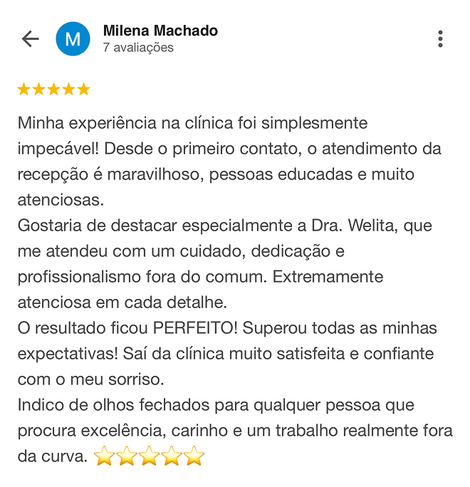 Avaliação Google de Milena Machado